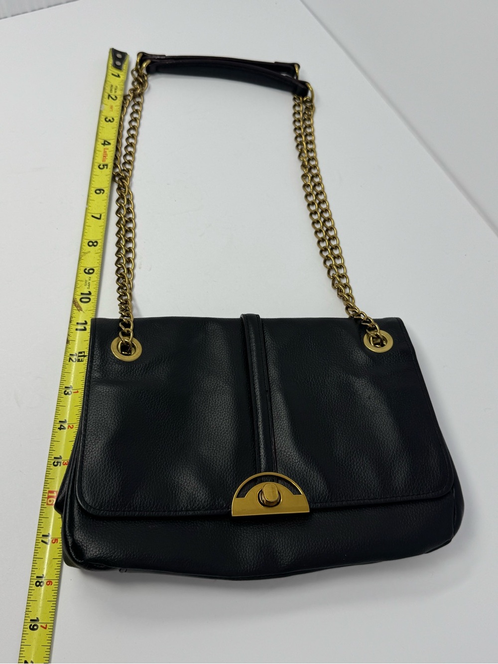 Antonio Melani Black Leather Crossbody Shoulder Purse Bag w/ Gold Chain Strap - Picture 13 of 15
